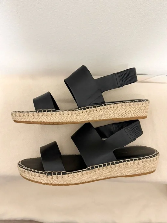Cole Haan Black Cloudfeel Leather Espadrille Sandals Slingback Size 7 - Picture 3 of 6